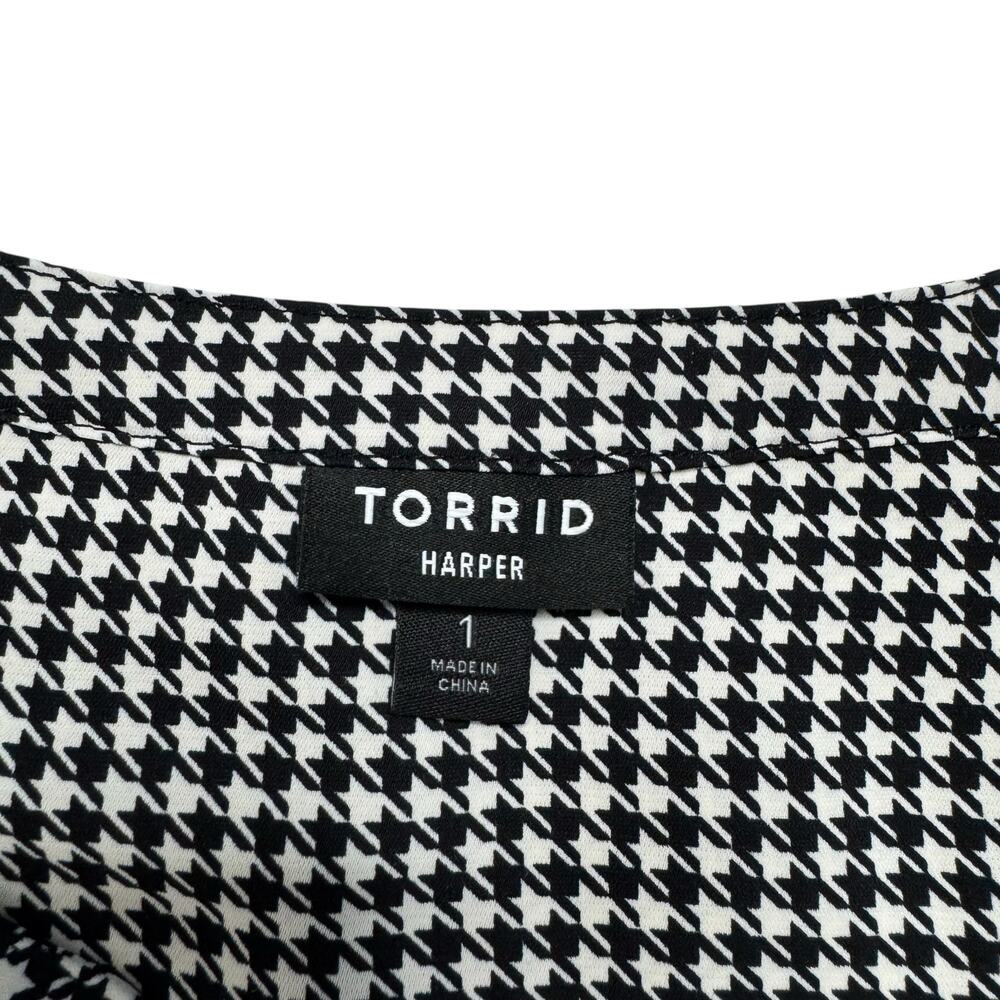 TORRID Harper Studio Crepe De Chine Houndstooth Blouse Sz 1X 1 Black #40840641 - Picture 6 of 10